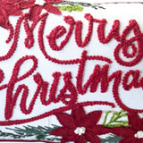 Merry Christmas Vintage Poinsettia Throw Pillow