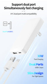 2-Pack Ultra-Slim 30W USB-C & USB-A Dual-Port Fast Charger
