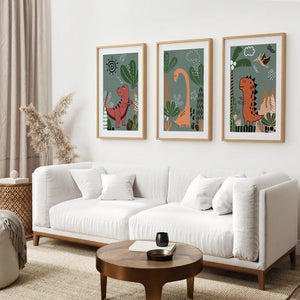 Green Dinosaur Nursery Decor Kids Room Wall Art