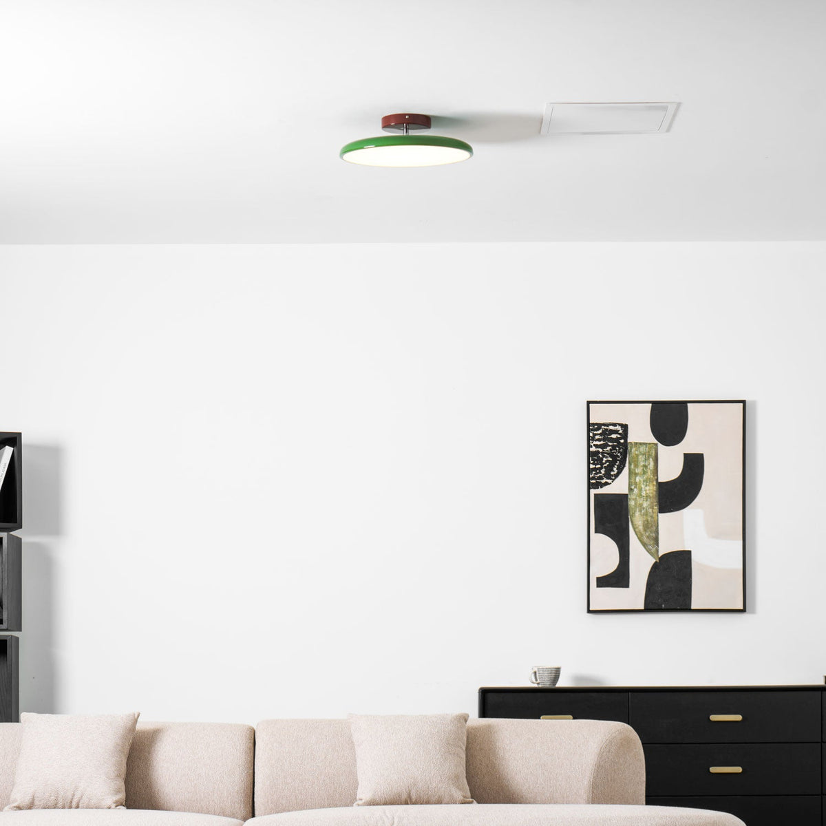 Orbitra | Flush Mount LED Ceiling Light with Swivel Arm, Dimmable Beige or Green Fixture