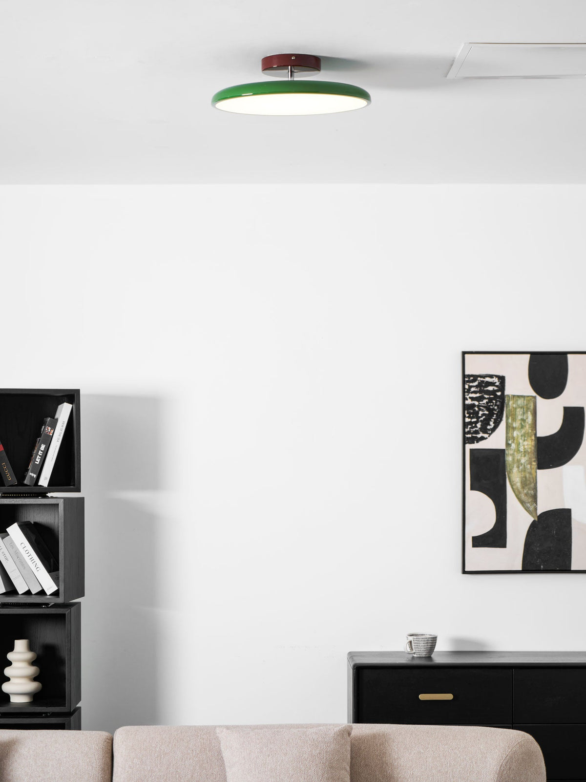 Orbitra | Flush Mount LED Ceiling Light with Swivel Arm, Dimmable Beige or Green Fixture