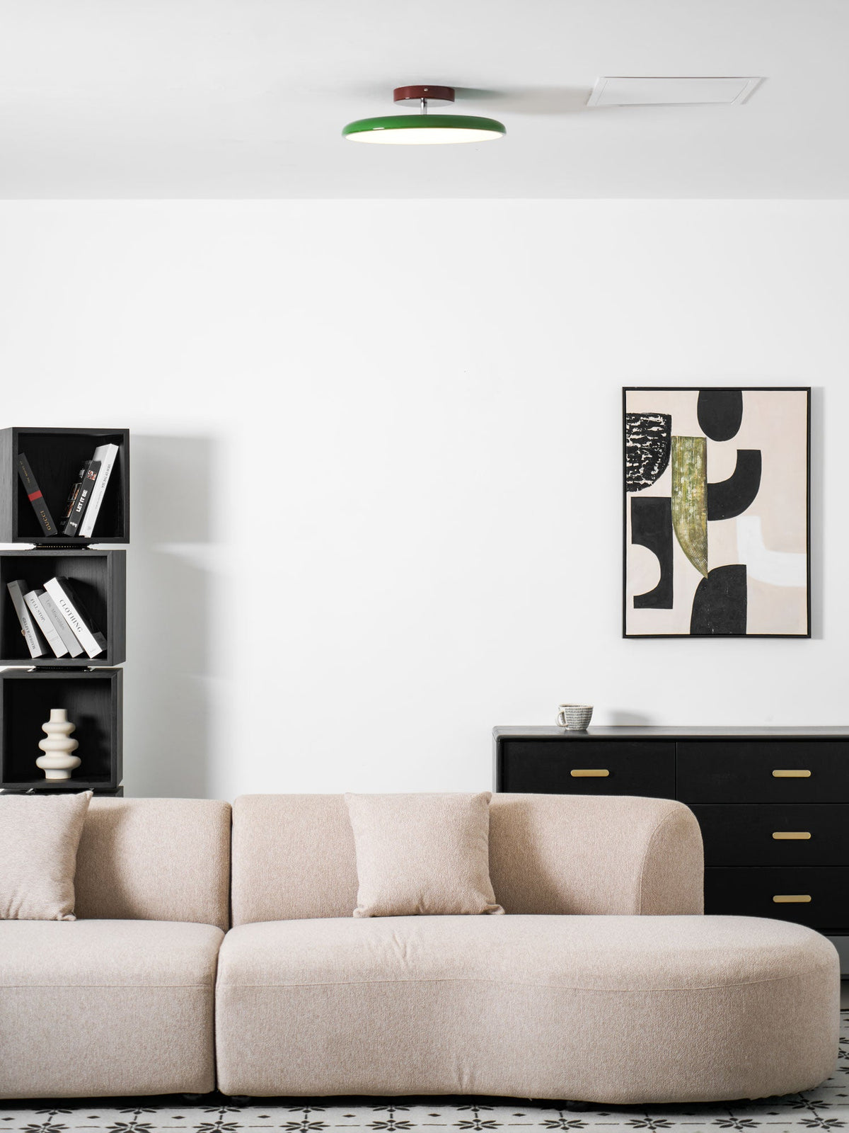 Orbitra | Flush Mount LED Ceiling Light with Swivel Arm, Dimmable Beige or Green Fixture