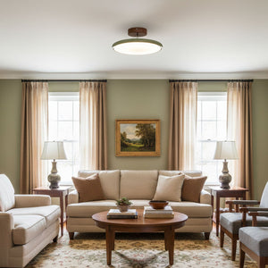Orbitra | Flush Mount LED Ceiling Light with Swivel Arm, Dimmable Beige or Green Fixture