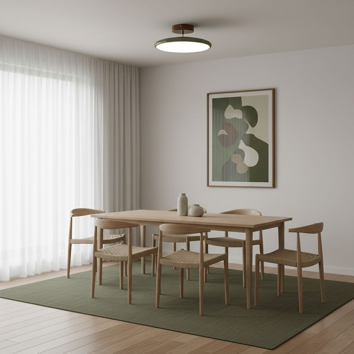 Orbitra | Flush Mount LED Ceiling Light with Swivel Arm, Dimmable Beige or Green Fixture
