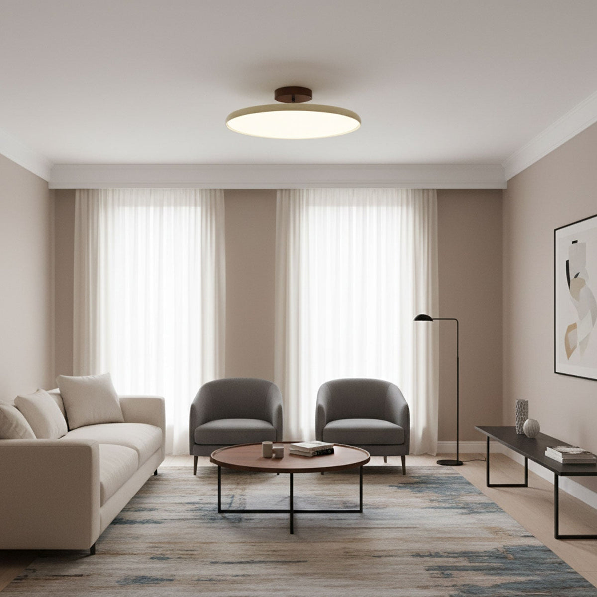 Orbitra | Flush Mount LED Ceiling Light with Swivel Arm, Dimmable Beige or Green Fixture
