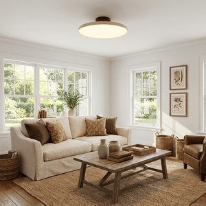 Orbitra | Flush Mount LED Ceiling Light with Swivel Arm, Dimmable Beige or Green Fixture