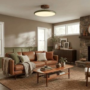 Orbitra | Flush Mount LED Ceiling Light with Swivel Arm, Dimmable Beige or Green Fixture