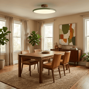 Orbitra | Flush Mount LED Ceiling Light with Swivel Arm, Dimmable Beige or Green Fixture