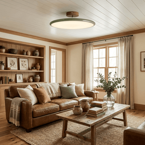 Orbitra | Flush Mount LED Ceiling Light with Swivel Arm, Dimmable Beige or Green Fixture