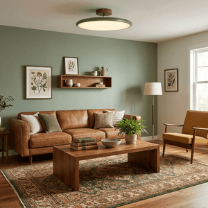 Orbitra | Flush Mount LED Ceiling Light with Swivel Arm, Dimmable Beige or Green Fixture