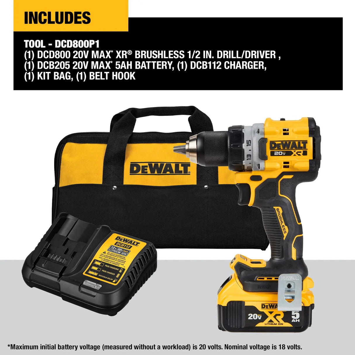 Open Box - DEWALT 20V MAX* XR® Brushless Cordless 1/2 in. Drill/Driver Kit (DCD800P1), Yellow (B09YXVCTSN)