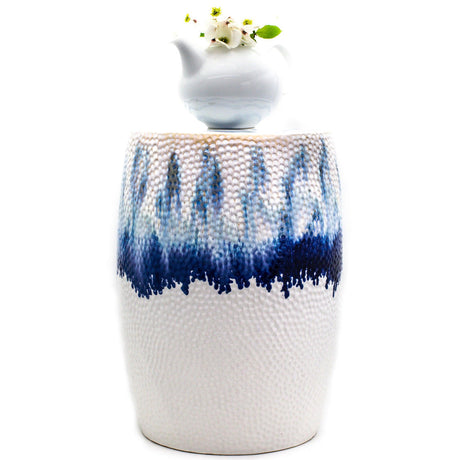Fusion Drip Porcelain Stool – Blue & White Coastal Accent