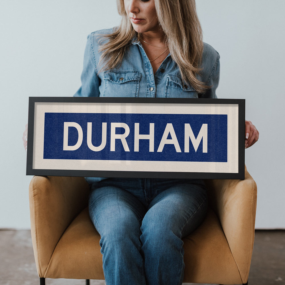 Framed Durham Blue Bus Scroll