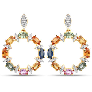 4.12 Carat Genuine Multi Sapphire .925 Sterling Silver Earrings