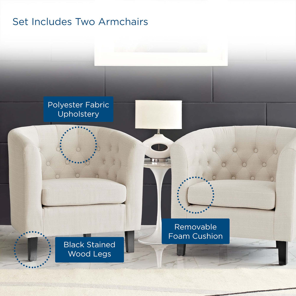 Prospect 2 Piece Upholstered Fabric Armchair Set by Modway