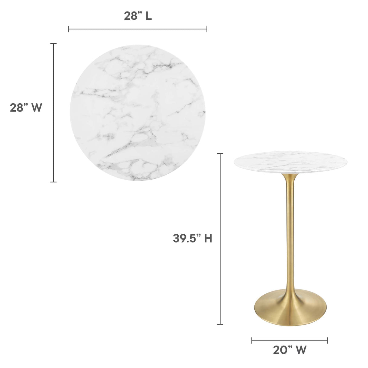 Lippa 28" Round Faux Marble Bar Table by Modway