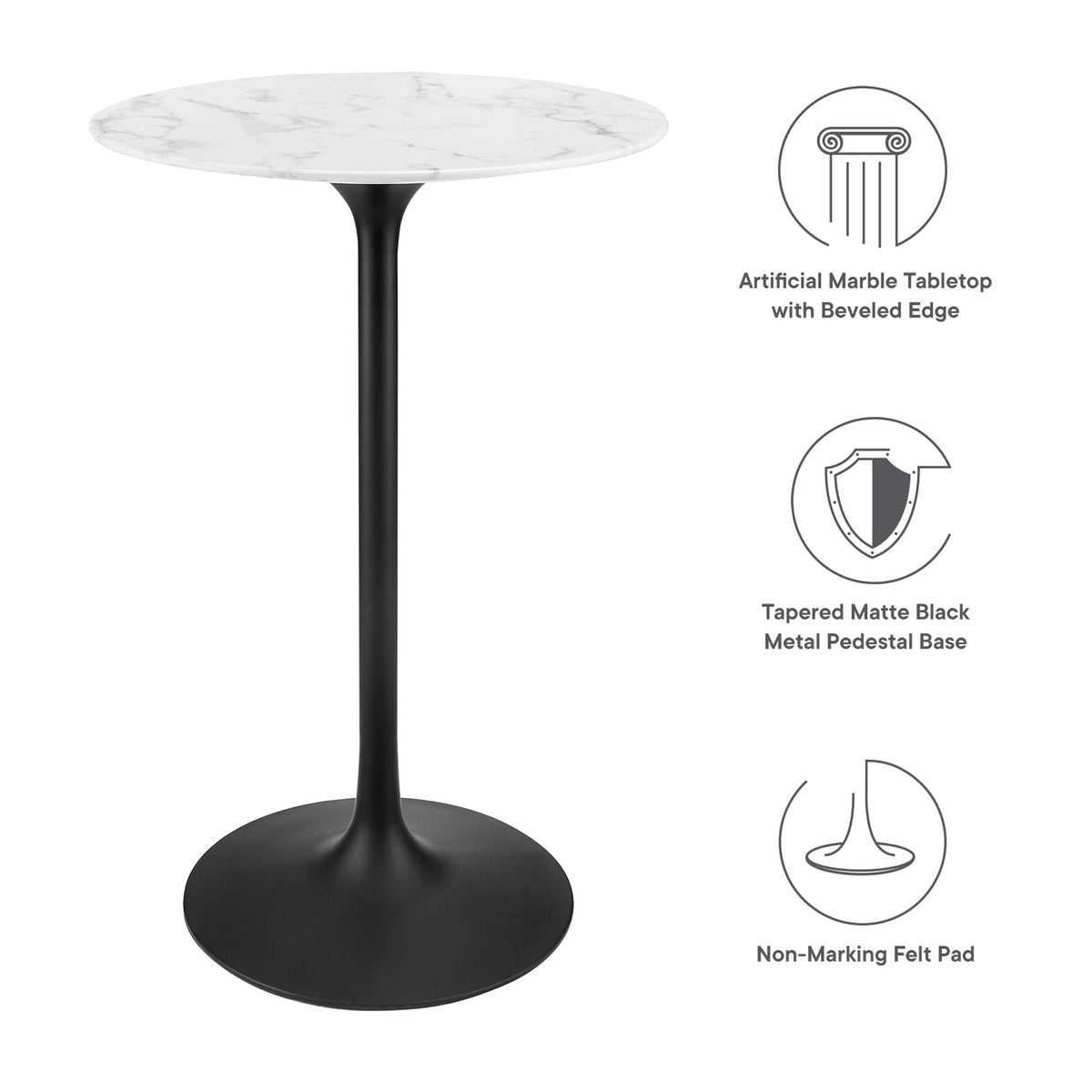 Lippa 28" Round Faux Marble Bar Table by Modway