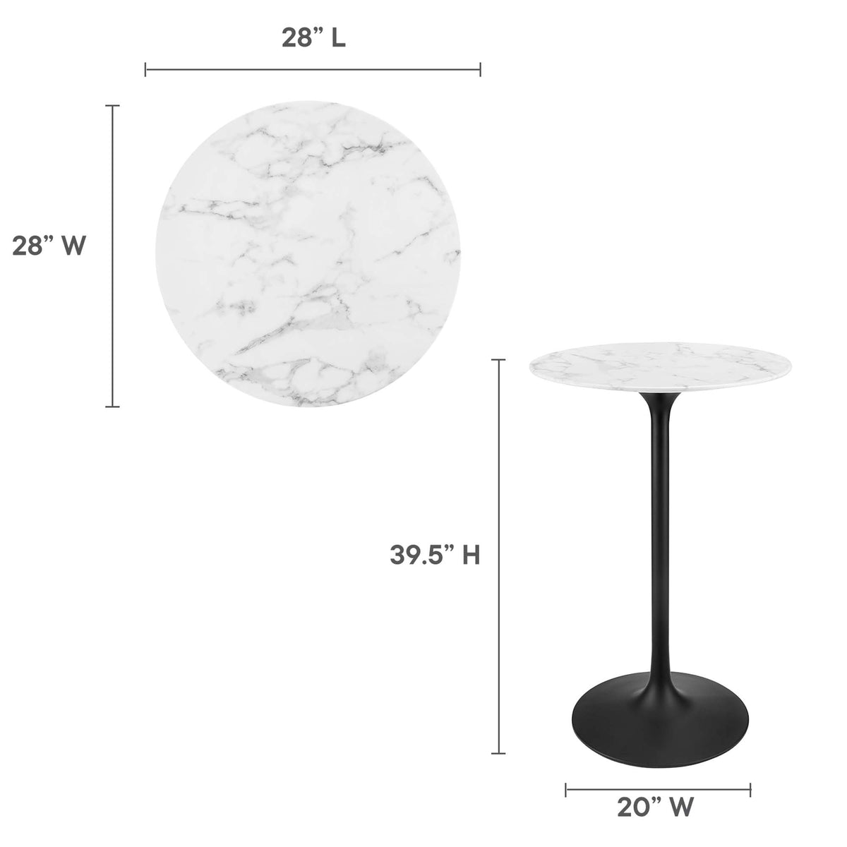 Lippa 28" Round Faux Marble Bar Table by Modway