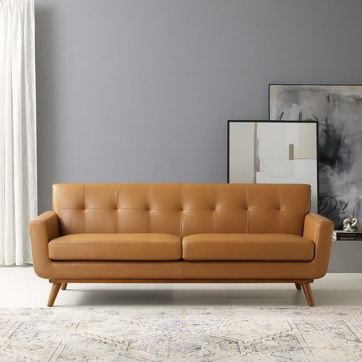 Engage Top-Grain Leather Living Room Lounge Sofa by Modway