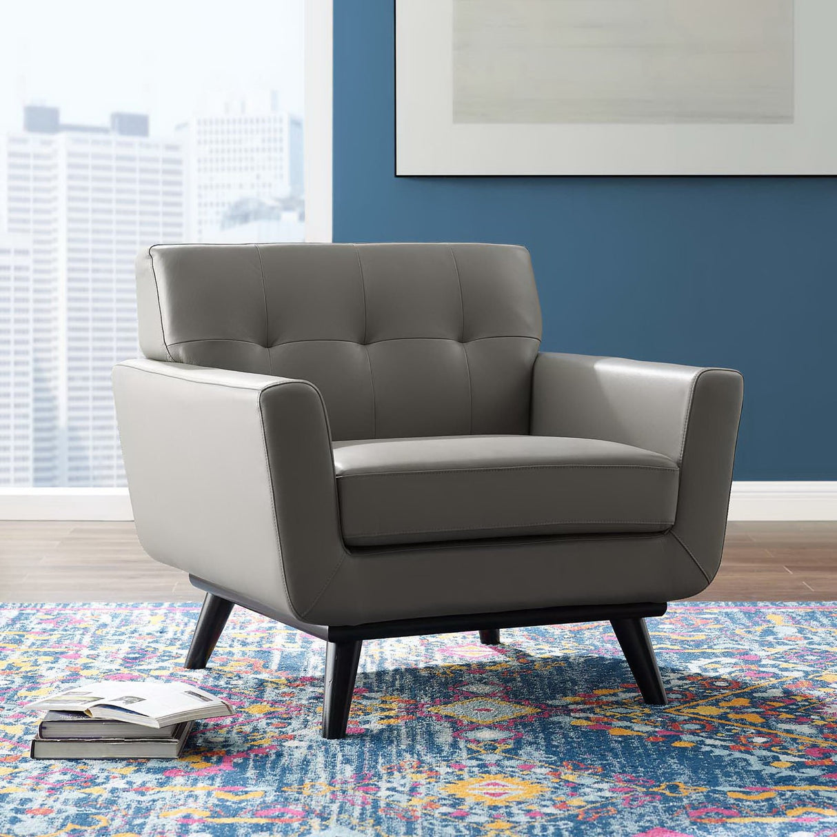 Engage Top-Grain Leather Living Room Lounge Accent Armchair by Modway