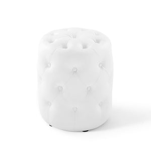 Amour Tufted Button Round Faux Leather Ottoman by Modway