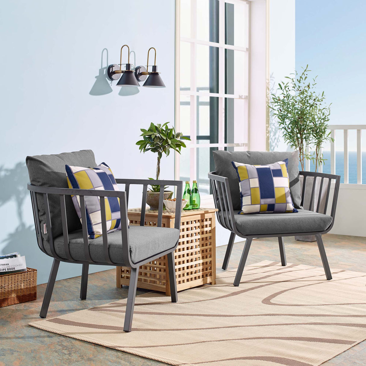 Riverside Outdoor Patio Aluminum Armchair Set of 2 by Modway