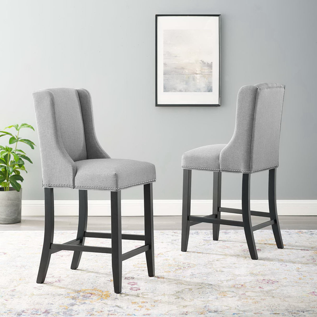 Baron Upholstered Fabric Counter Stool Set of 2 by Modway