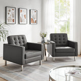 Loft Tufted Vegan Leather Armchairs Set of 2 by Modway
