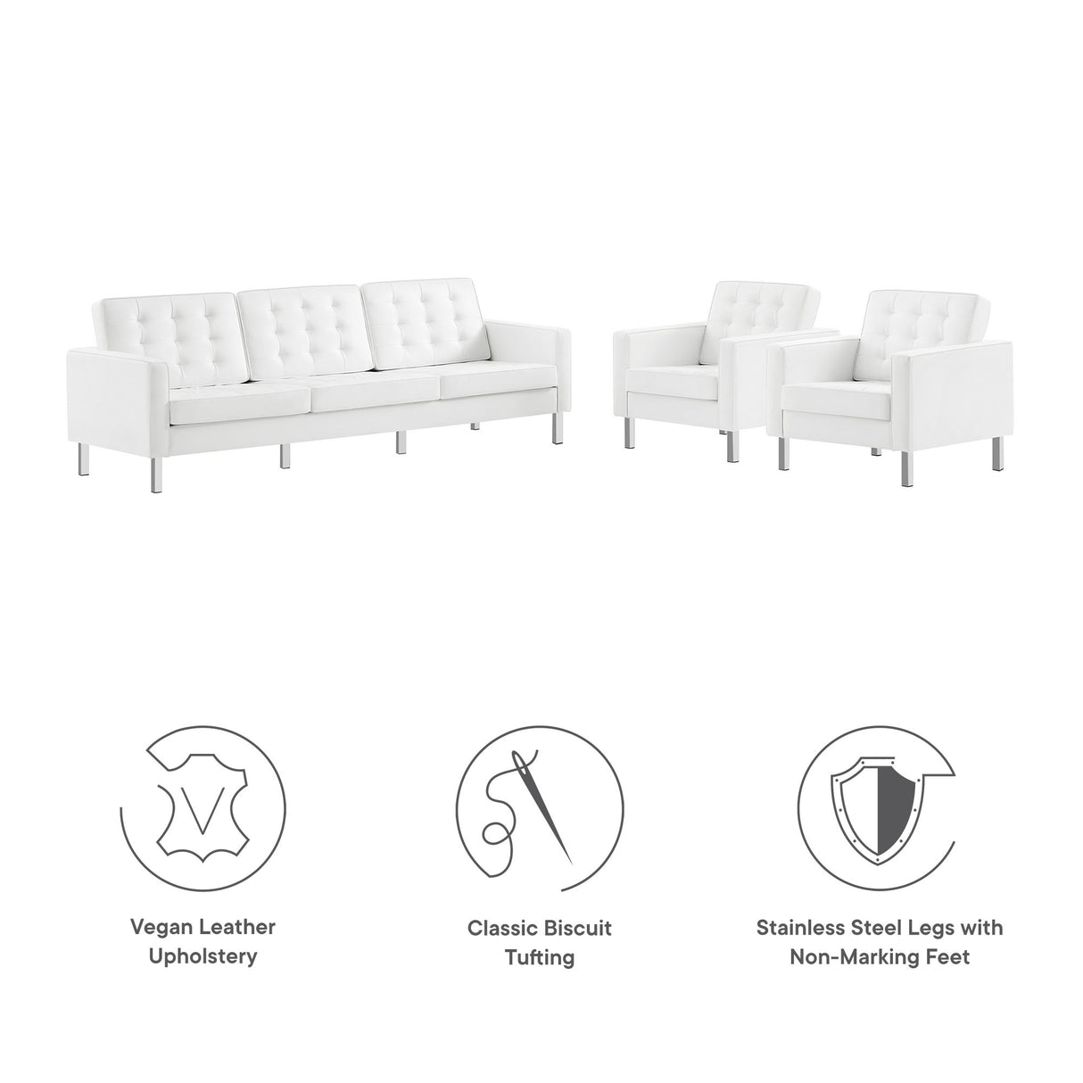 Loft 3-Piece Tufted Vegan Leather Furniture Set by Modway