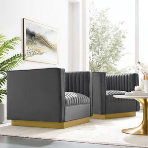 Sanguine Vertical Channel Tufted Upholstered Performance Velvet Armchair Set of 2 by Modway