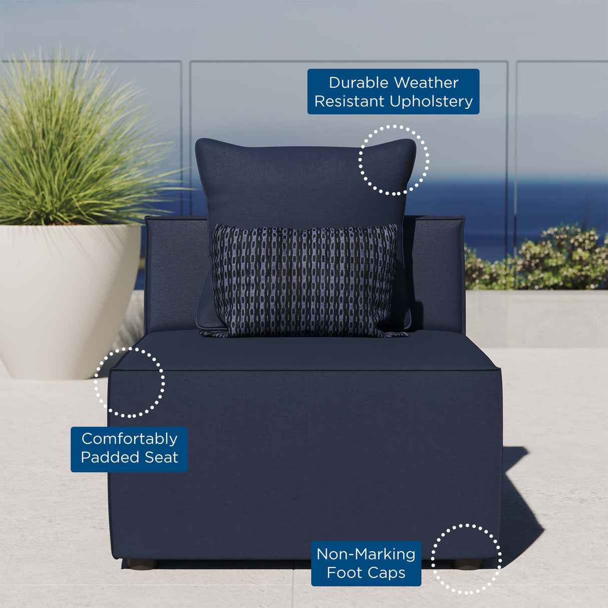 Saybrook Outdoor Patio Upholstered Sectional Sofa Armless Chair by Modway