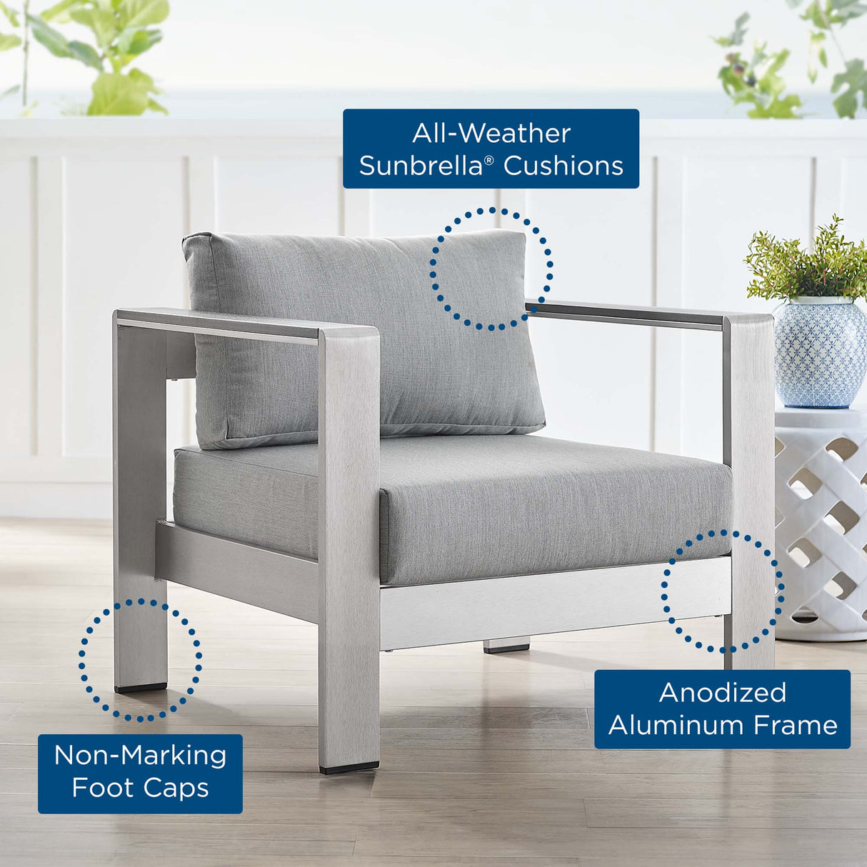 Shore Sunbrella Fabric Aluminum Outdoor Patio Armchair by Modway