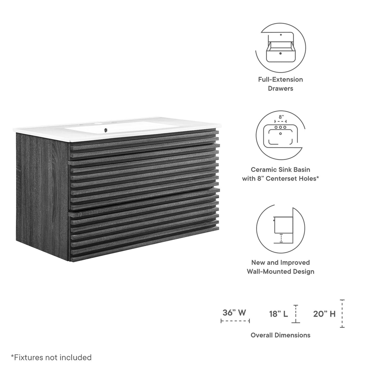 Render 36" Wall-Mount Bathroom Vanity by Modway