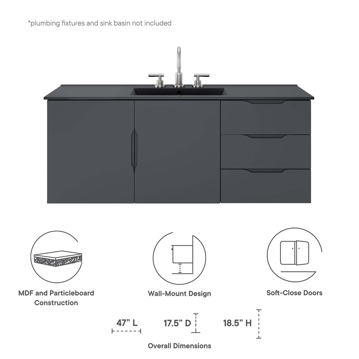 Vitality 48" Double or Single Sink Compatible Bathroom Vanity Cabinet by Modway