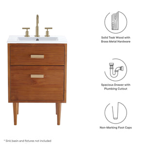 Cassia 24" Teak Wood Bathroom Vanity Cabinet by Modway