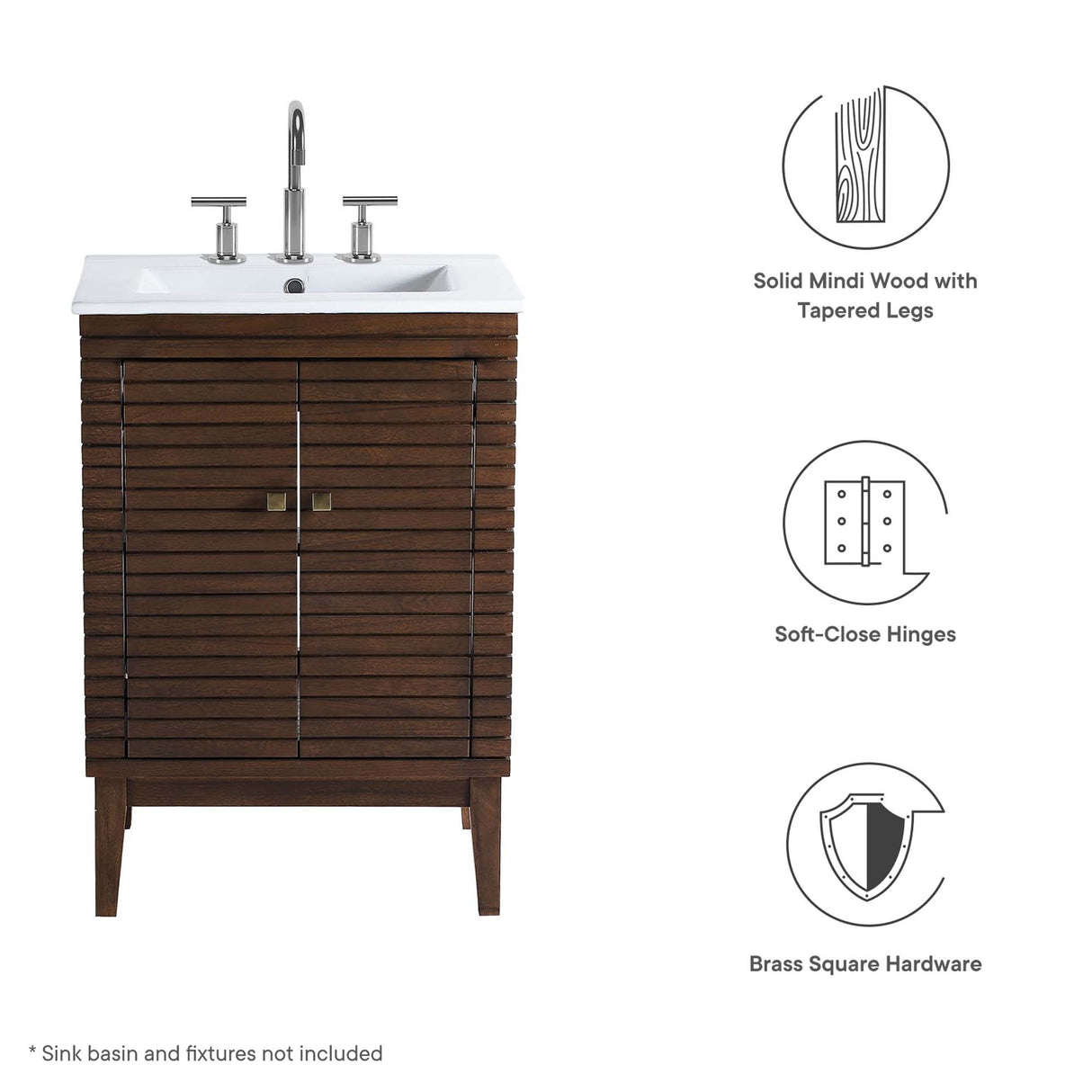 Ledger 24" Walnut Wood Bathroom Vanity Cabinet by Modway