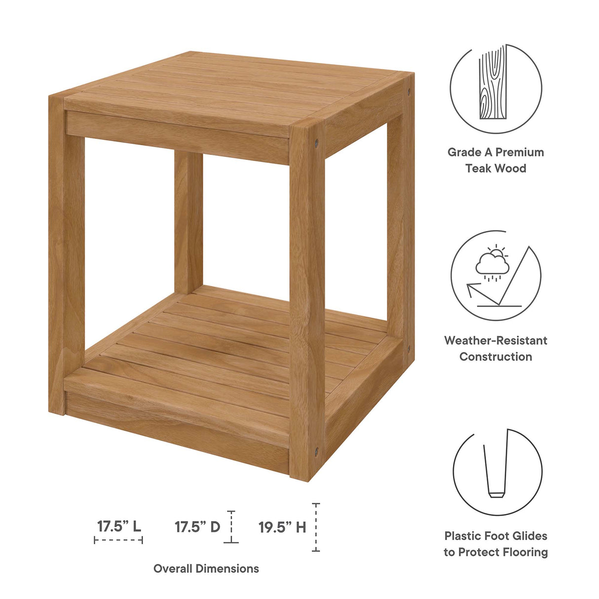 Carlsbad Teak Wood Outdoor Patio Side Table by Modway