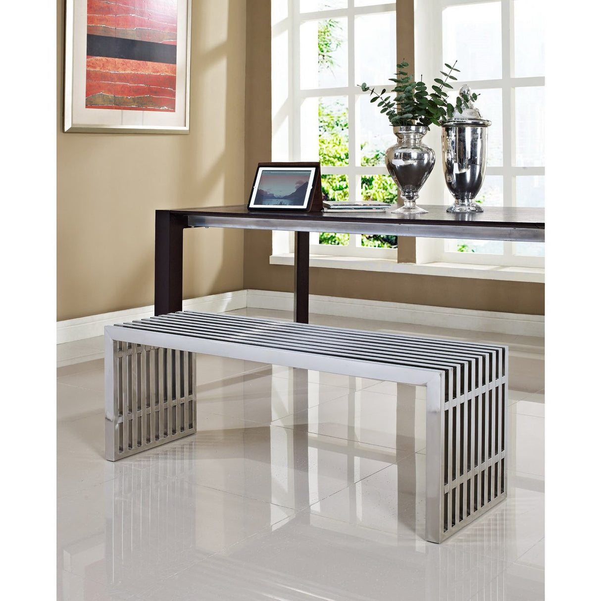 Gridiron Large Stainless Steel Bench by Modway