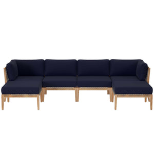 Clearwater 6-Piece Outdoor Patio Teak Wood Sectional Sofa by Modway
