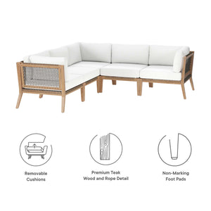 Clearwater 5-Piece Outdoor Patio Teak Wood Sectional Sofa by Modway