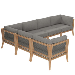 Clearwater 6-Piece Outdoor Patio Teak Wood Sectional Sofa