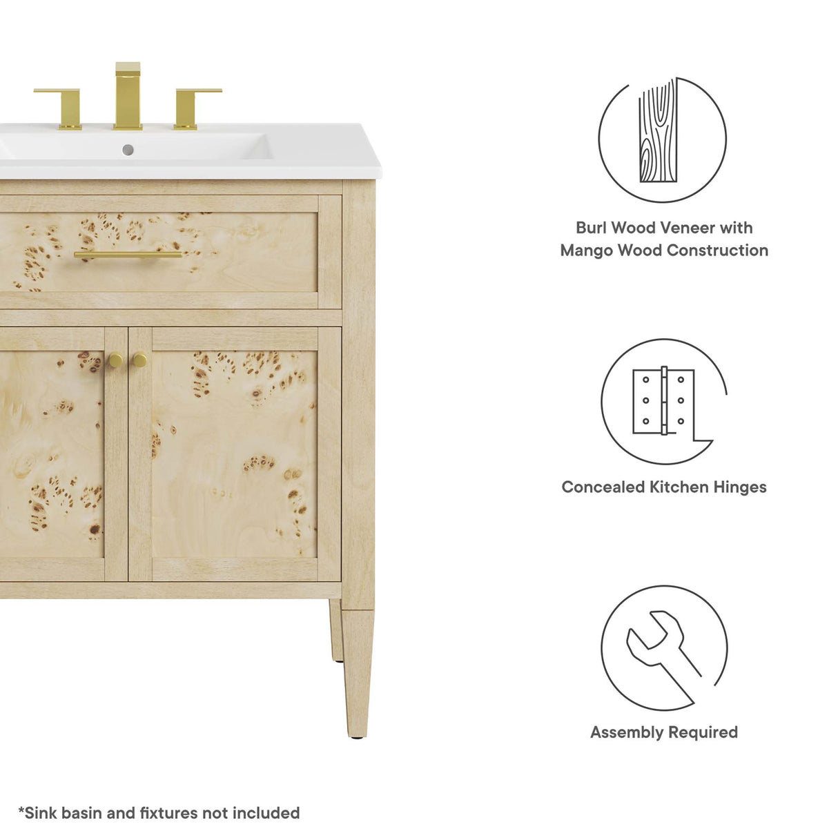 Elysian 30" Bathroom Vanity Cabinet (Sink Basin Not Included) by Modway