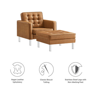 Loft Tufted Vegan Leather Armchair and Ottoman Set by Modway