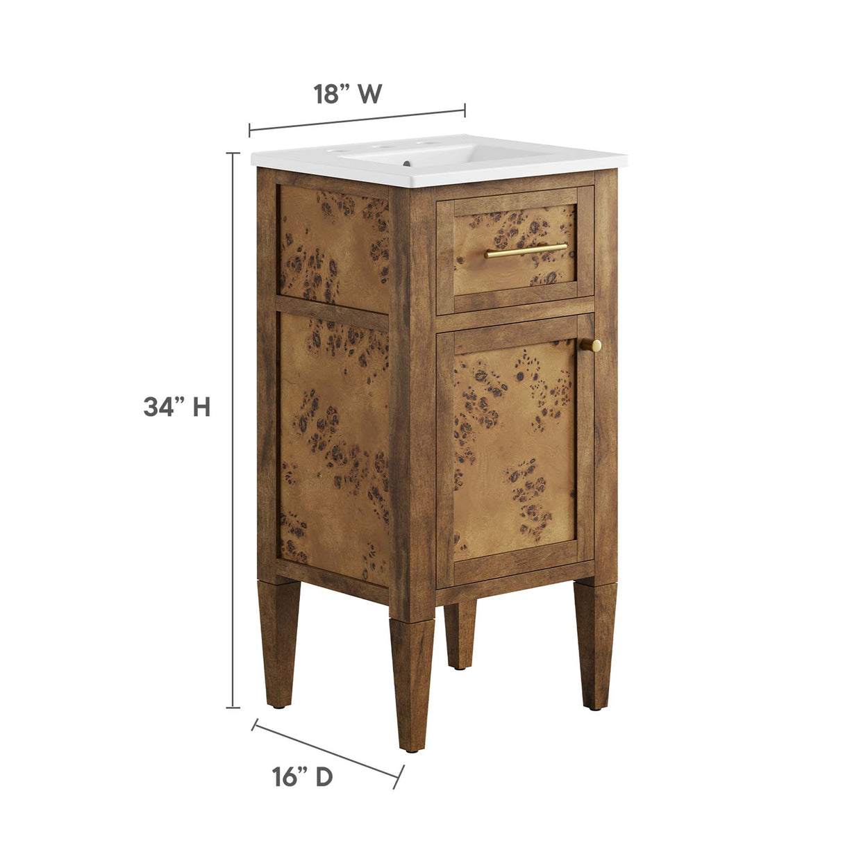 Elysian 18" Wood Bathroom Vanity by Modway