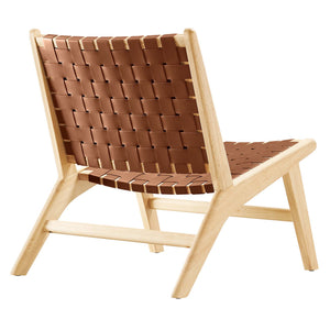 Saoirse Leather Wood Accent Lounge Chair by Modway