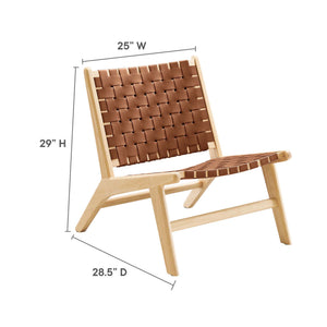 Saoirse Leather Wood Accent Lounge Chair by Modway