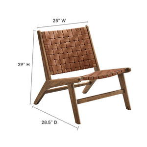 Saoirse Leather Wood Accent Lounge Chair by Modway