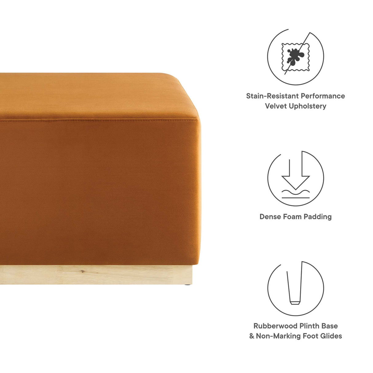 Tilden Large 28" Square Performance Velvet Upholstered Ottoman by Modway