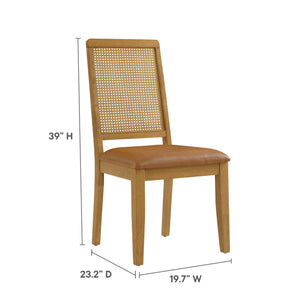 Arlo Vegan Leather Upholstered Faux Rattan and Wood Dining Side Chairs Set of 2 by Modway