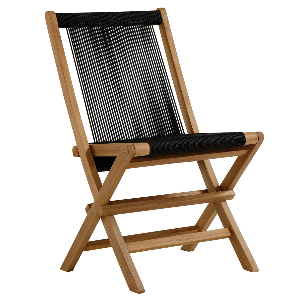 Vienna 2-Piece Outdoor Patio Teak and Rope Folding Lounge Chair and Ottoman Set by Modway
